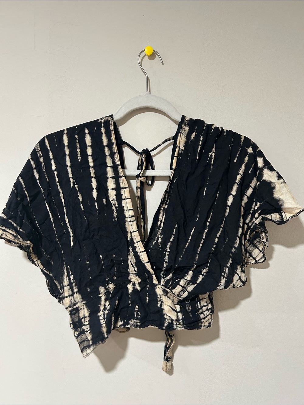 Tie-Dye Black & Cream Wrap Crop Top- one size
